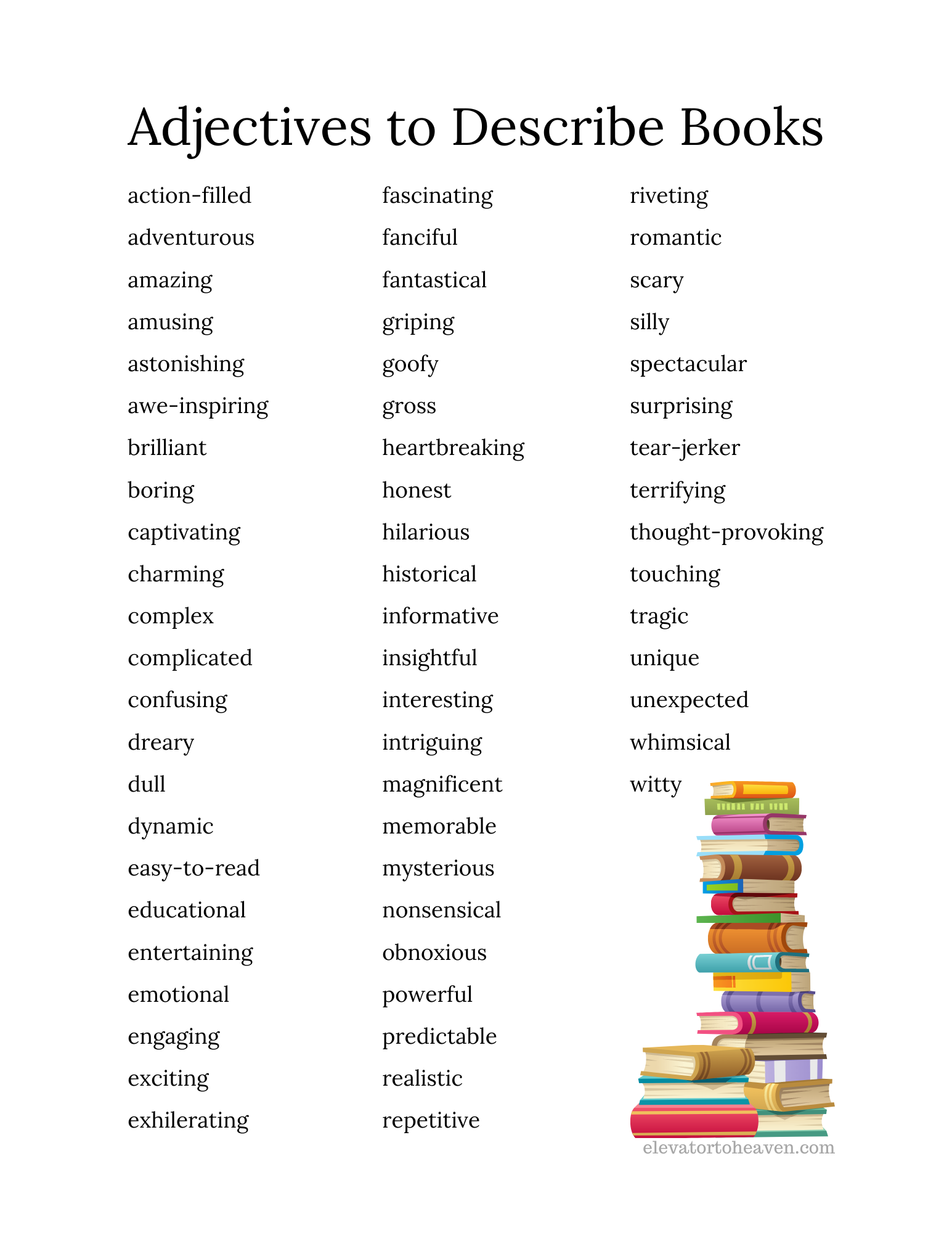 book review adjectives